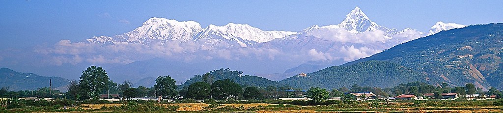 Annapurna-Gruppe von Süden/Pokhara mit Annapurna-Süd, Machapuchare und Annapurna 2. Foto: Archiv Härter.