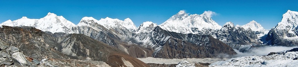 Blick vom Renjo La, 5360 m, auf Mount Everest, Lhotse und Makalu. Foto: Archiv Härter.